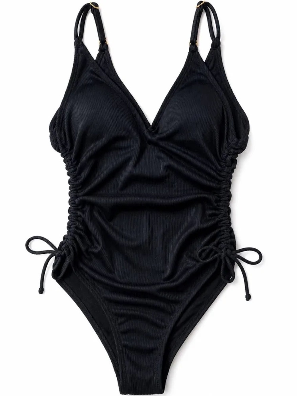California Sunshine Black Ribbed One Piece Swimsuit